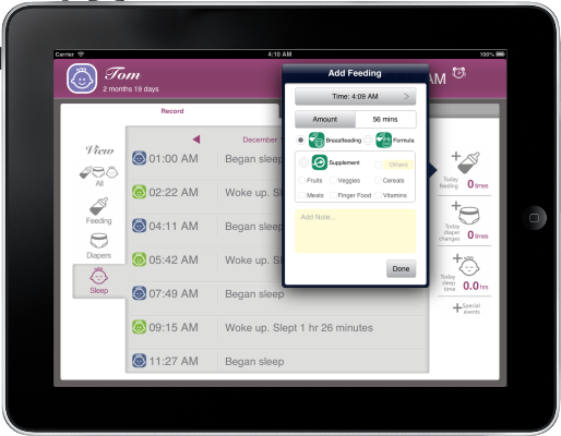 BabyCare optimized for iPad
